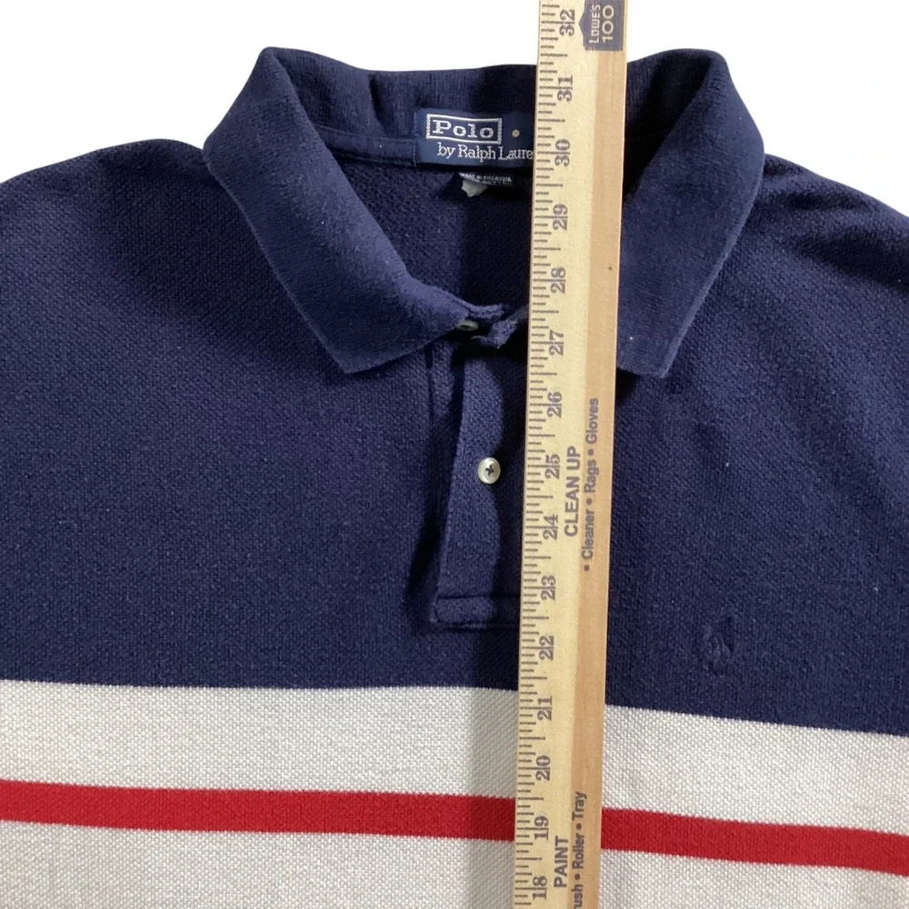 Polo Ralph Lauren Polo Shirt Mens XL Navy Blue Striped Short Sleeve Pique Cotton